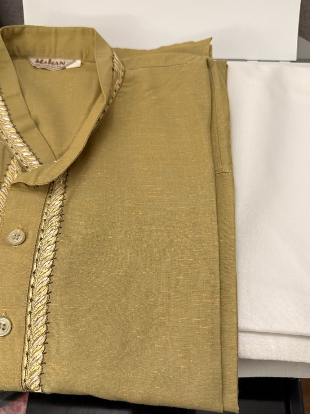 Indian Punjabi Men's Olive Brown Kurta with white Pajama